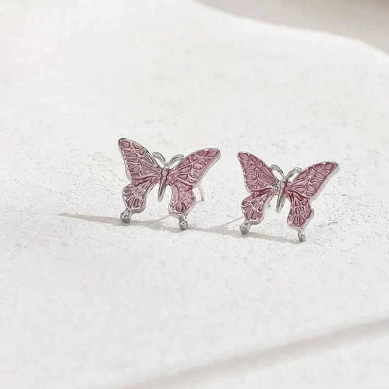 Wholesale New Colorful Butterfly Necklace Earrings Fresh and Sweet Jewelry Set