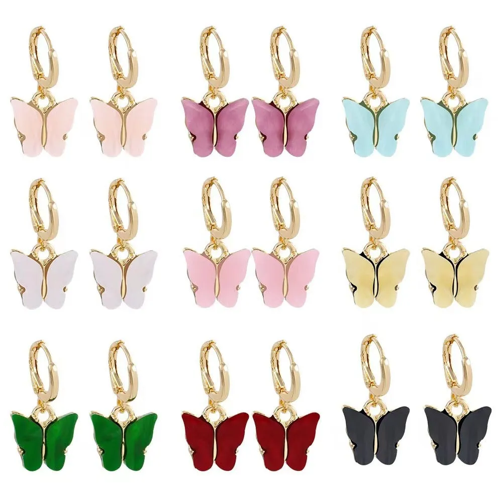 Wholesale New Earrings Fashion Color Acrylic Butterfly Small Fresh Earrings