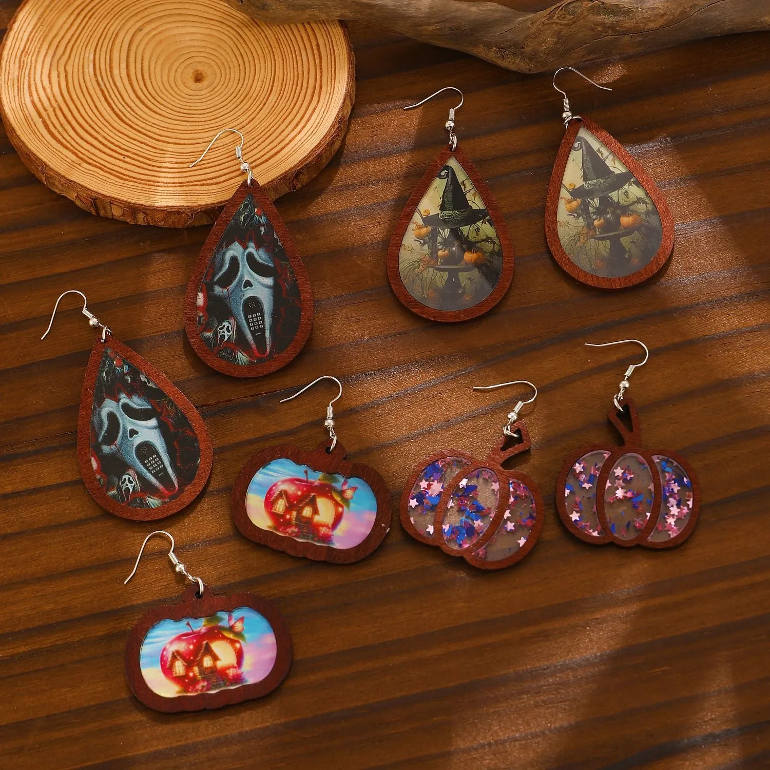 Wholesale New Halloween Ghost Pumpkin Black Cat Geometric Color Earrings