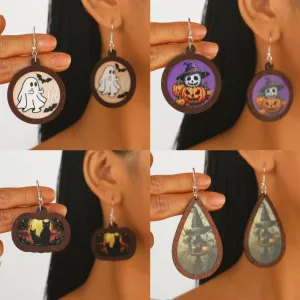 Wholesale New Halloween Ghost Pumpkin Black Cat Geometric Color Earrings
