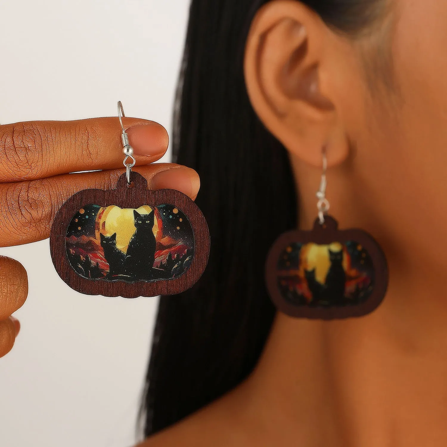 Wholesale New Halloween Ghost Pumpkin Black Cat Geometric Color Earrings