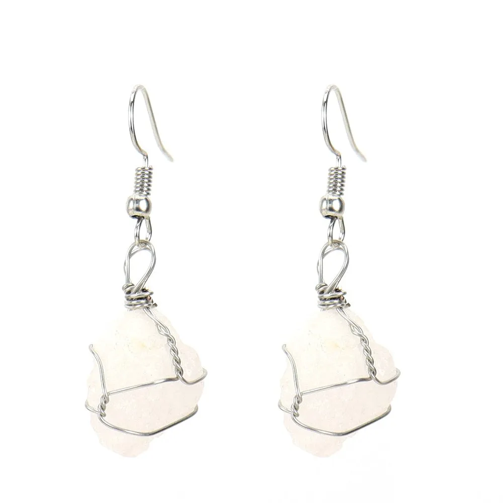 Wholesale New Handmade Silver Wound Natural Rough Crystal Agate Tourmaline Earrings