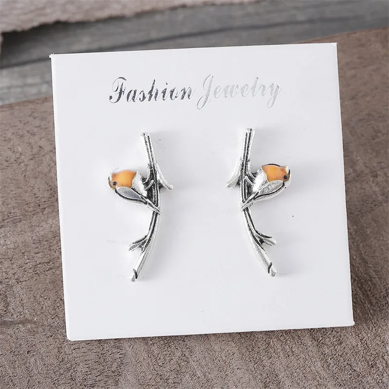 Wholesale New Retro Colored Bird Oil Drop Earrings