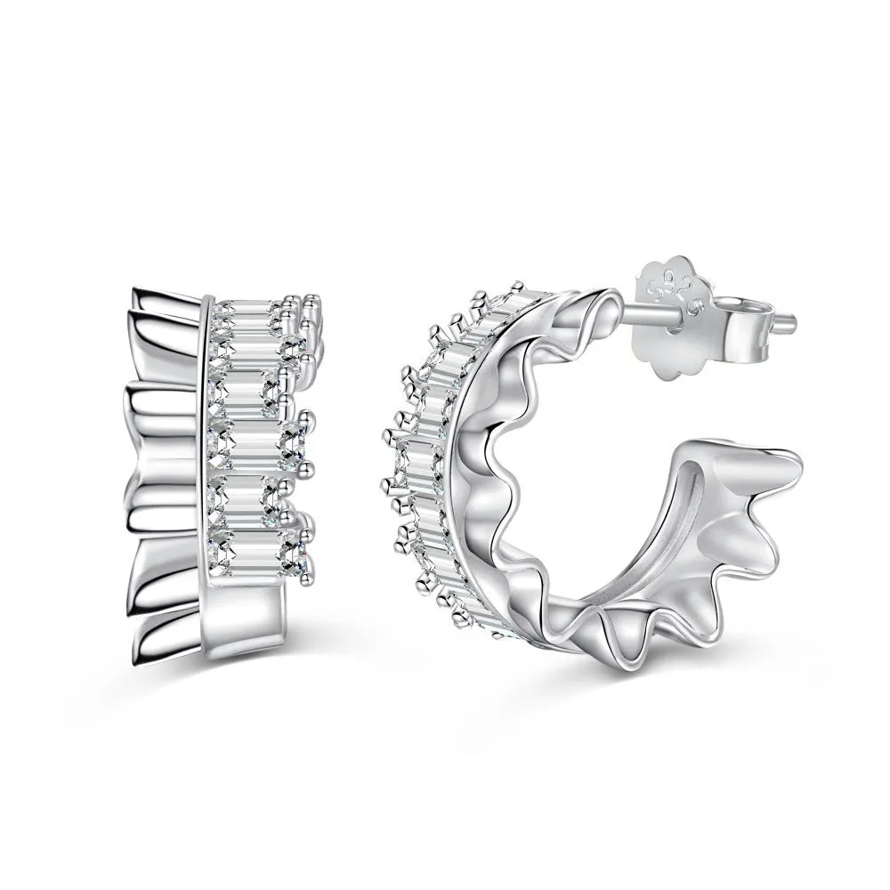Wholesale New S925 Sterling Silver Women's Pleated Zirconia Inlay Design Earrings