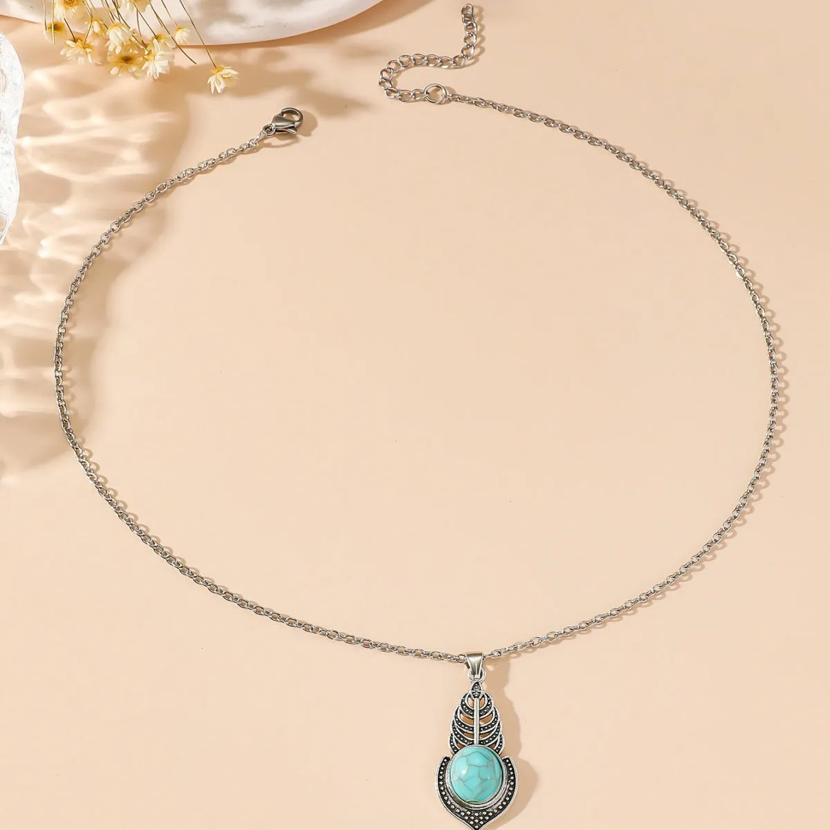 Wholesale New Simple Ethnic Flower Drop Hoop Turquoise Earrings Set