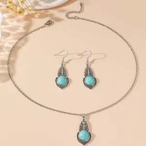 Wholesale New Simple Ethnic Flower Drop Hoop Turquoise Earrings Set