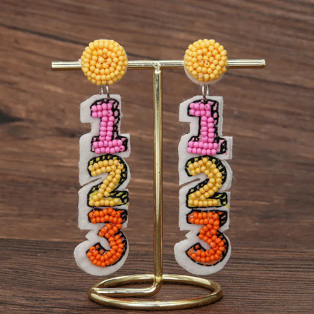 Wholesale New Teacher's Day Rice Beads Digital Letters Creative Hand-woven Earrings
