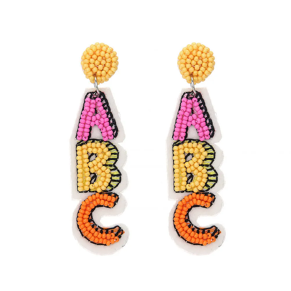 Wholesale New Teacher's Day Rice Beads Digital Letters Creative Hand-woven Earrings