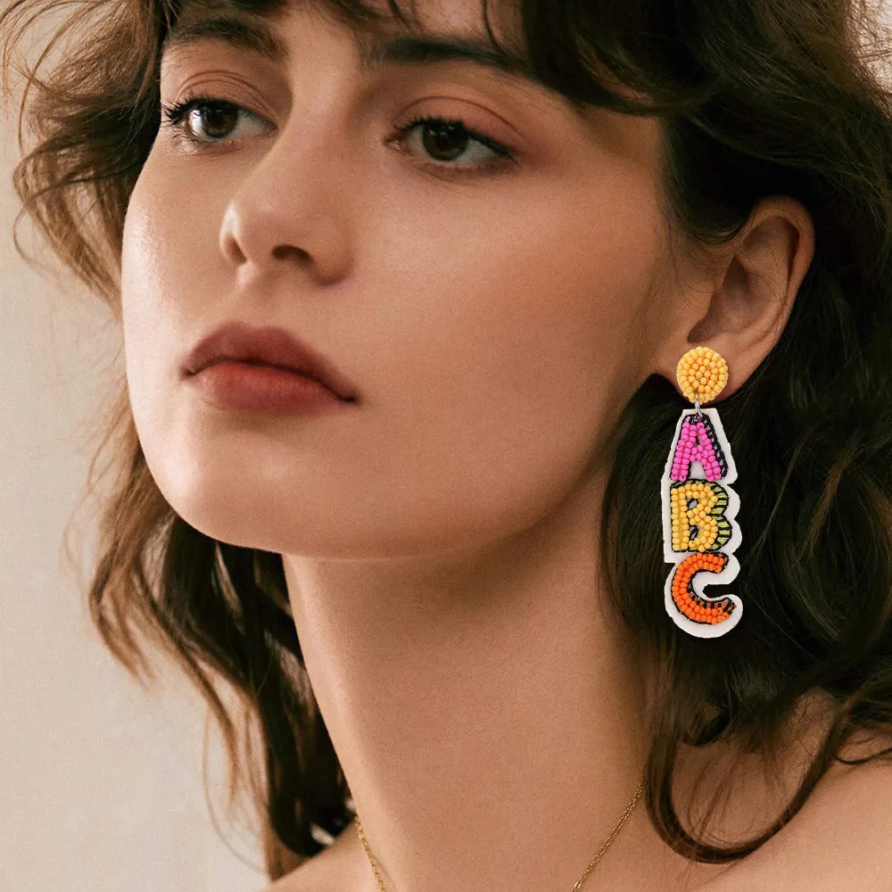 Wholesale New Teacher's Day Rice Beads Digital Letters Creative Hand-woven Earrings