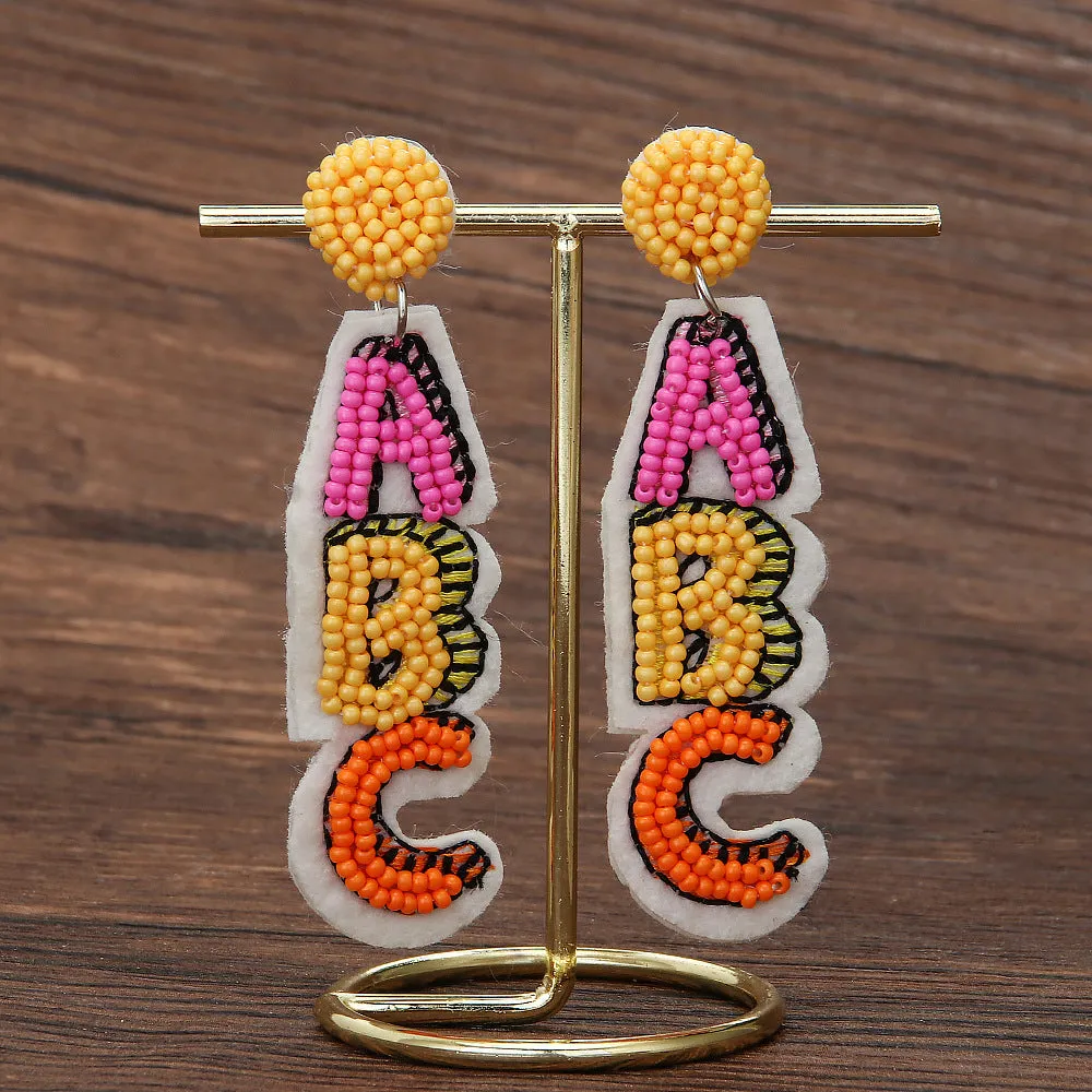 Wholesale New Teacher's Day Rice Beads Digital Letters Creative Hand-woven Earrings