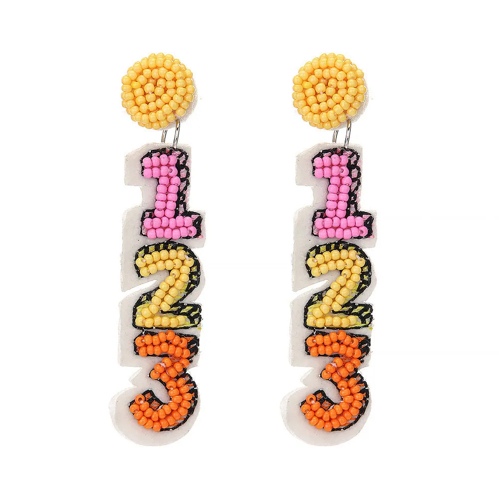 Wholesale New Teacher's Day Rice Beads Digital Letters Creative Hand-woven Earrings