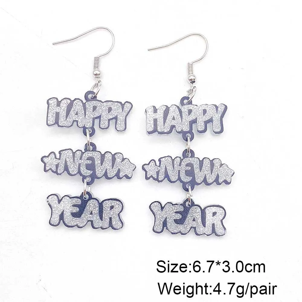 Wholesale New Year Acrylic Happy New Year Letter-panelled Earrings