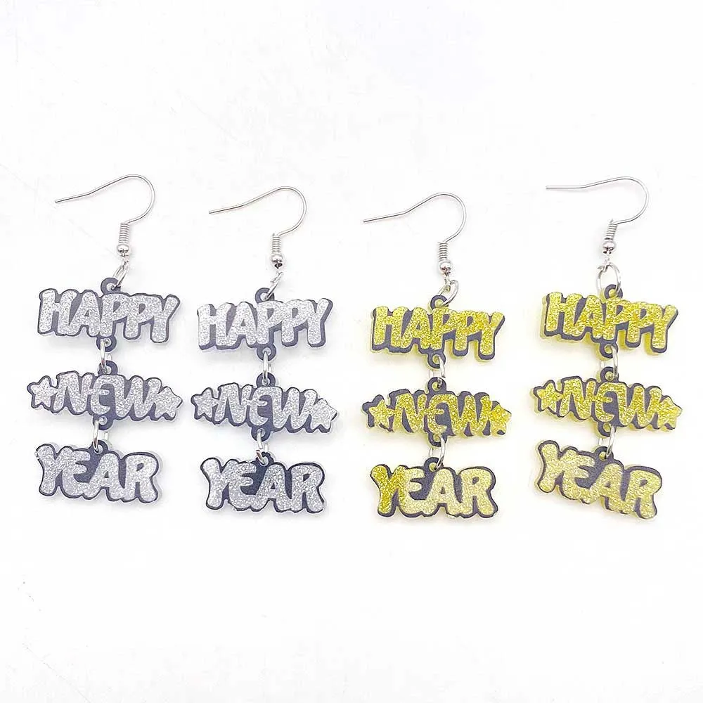 Wholesale New Year Acrylic Happy New Year Letter-panelled Earrings