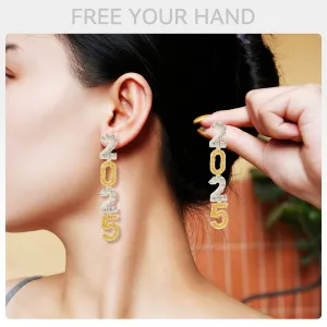 Wholesale New Year's Diamond-encrusted Number 2025 Temperament Rice Bead Earrings