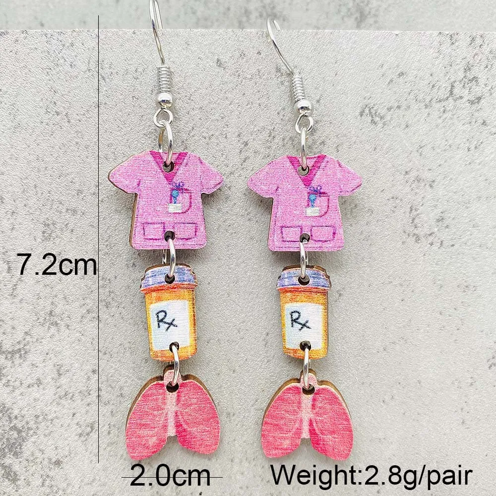 Wholesale Nurse Day Earrings Nurse Uniform Stethoscope Love Pill Wooden Earrings