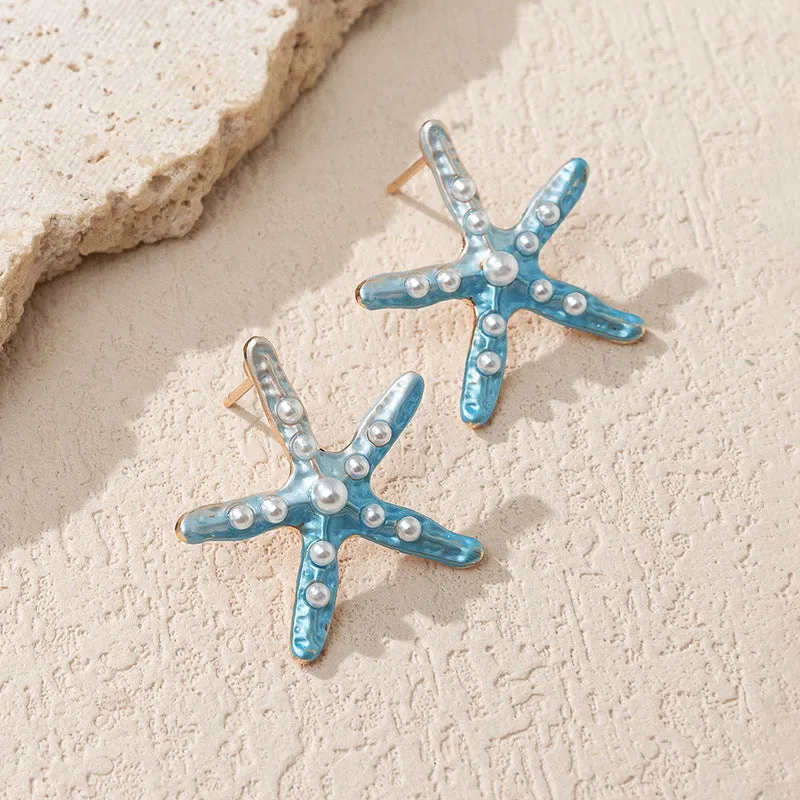 Wholesale Ocean Breeze Starfish Gradient Alloy Ear Studs