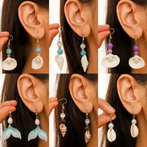 Wholesale Ocean Style Temperament Conch Natural Stone Pearl Shell Earrings