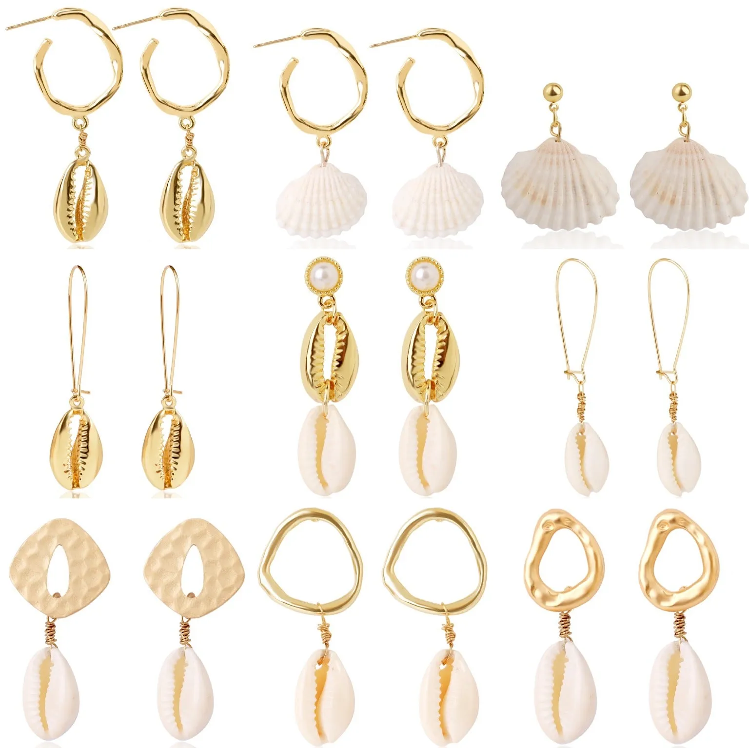 Wholesale Ocean Style Temperament Conch Natural Stone Pearl Shell Earrings