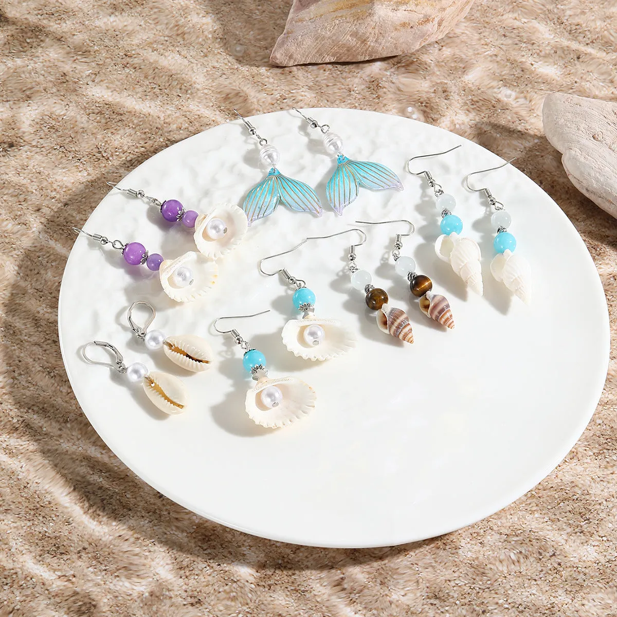 Wholesale Ocean Style Temperament Conch Natural Stone Pearl Shell Earrings