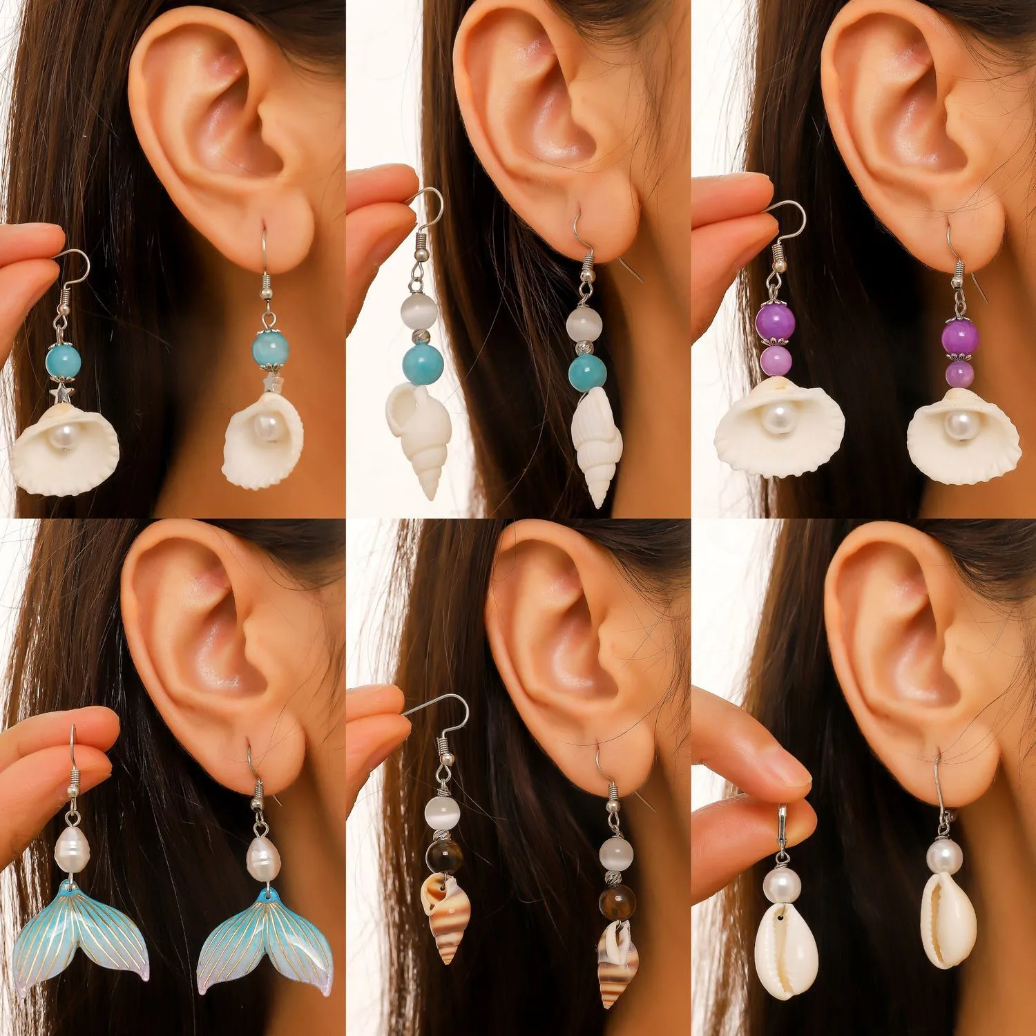 Wholesale Ocean Style Temperament Conch Natural Stone Pearl Shell Earrings