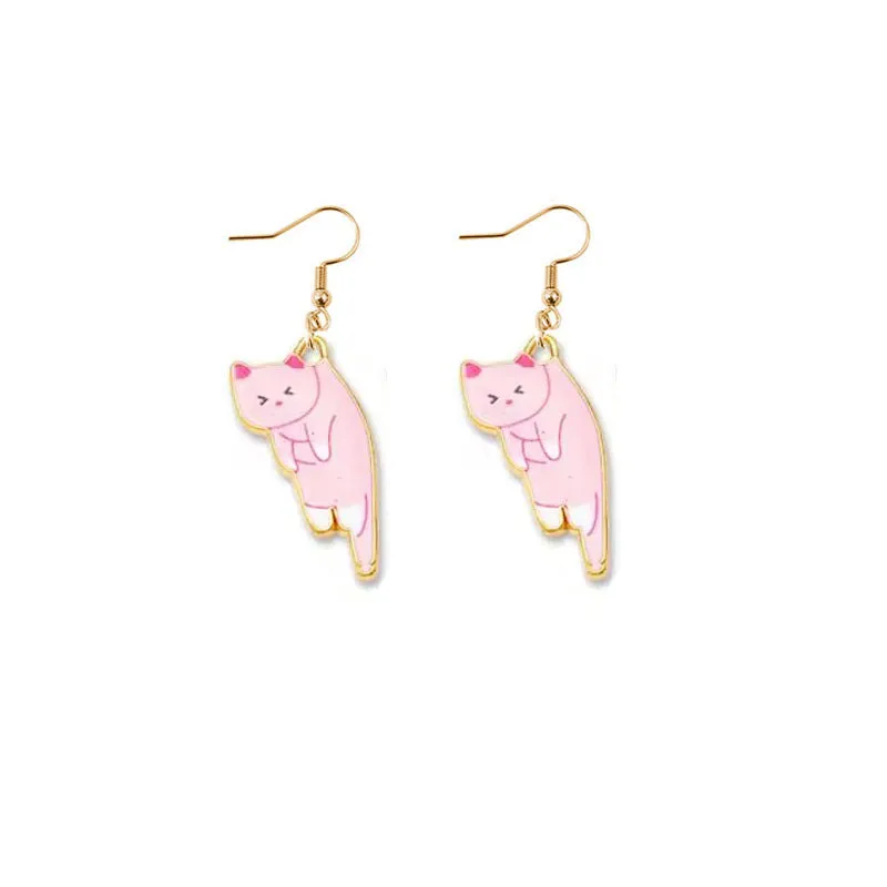 Wholesale Oil Drop Cat Cute Cartoon Alloy Earrings