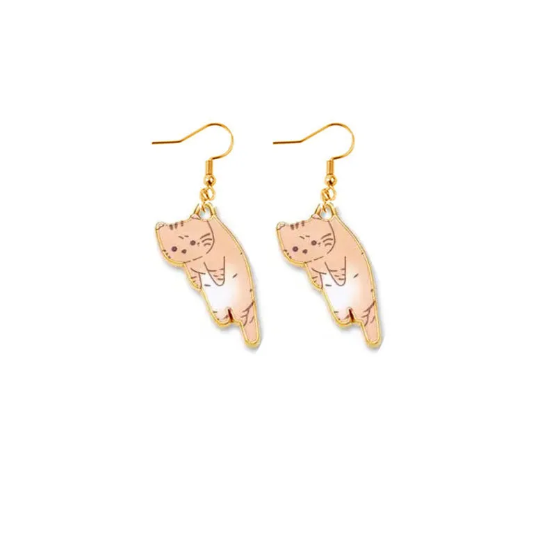 Wholesale Oil Drop Cat Cute Cartoon Alloy Earrings