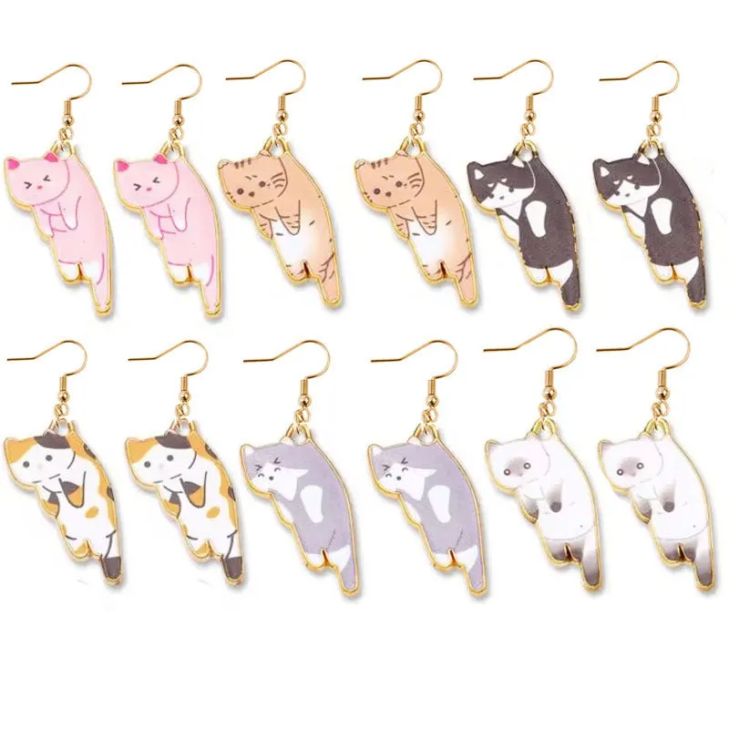 Wholesale Oil Drop Cat Cute Cartoon Alloy Earrings