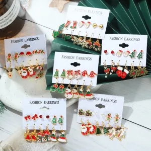 Wholesale Oil Drop Christmas Bell Elk Earring Set