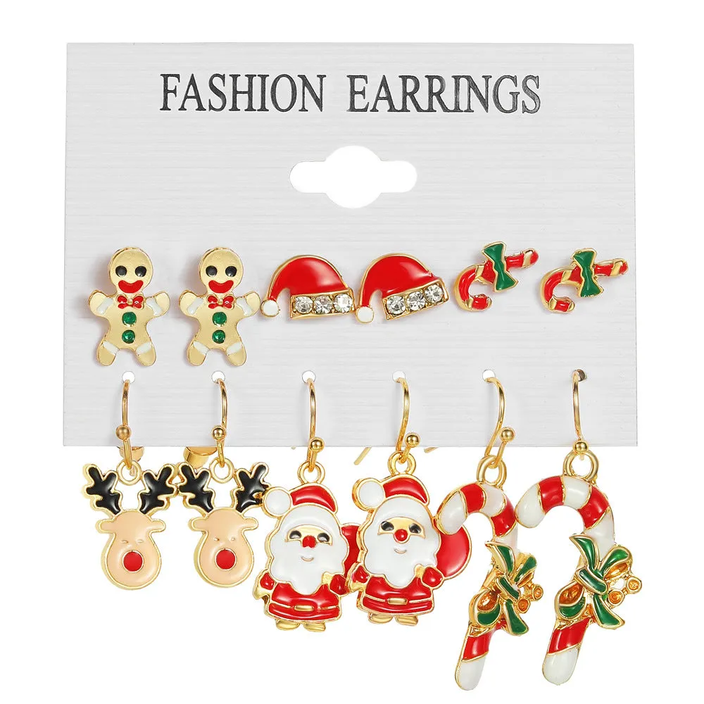 Wholesale Oil Drop Christmas Bell Elk Earring Set