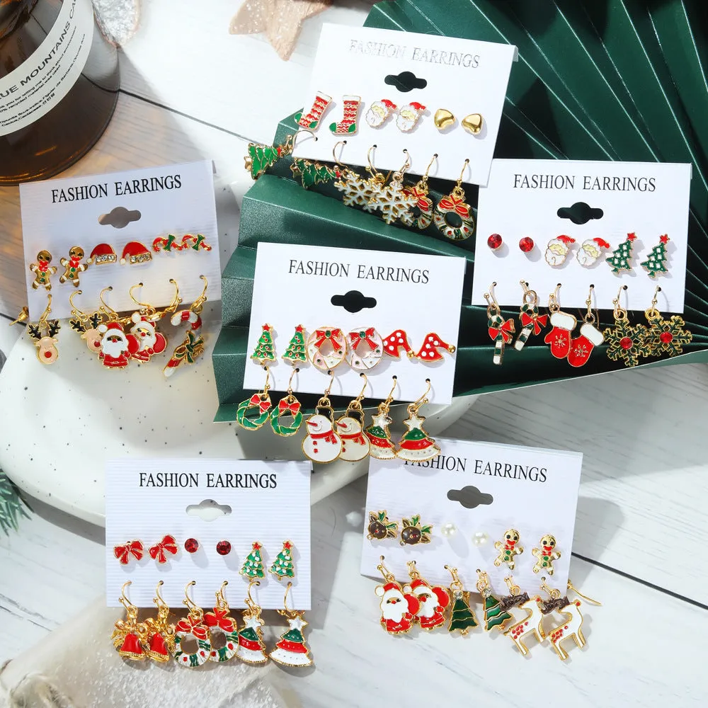 Wholesale Oil Drop Christmas Bell Elk Earring Set