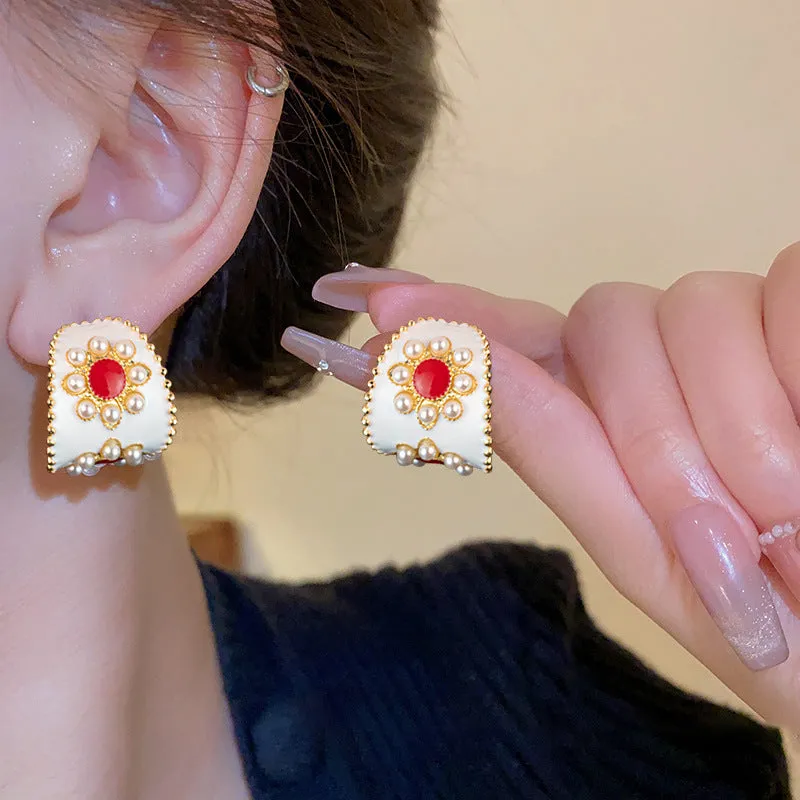 Wholesale Oil Drop Round Pearl Geometric C Shape Earrings