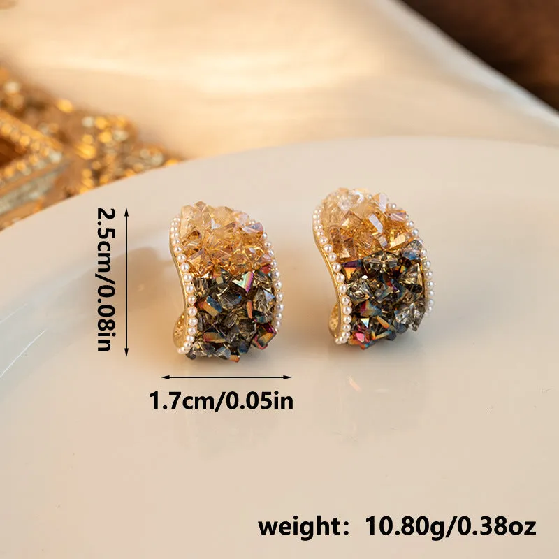 Wholesale Oil Drop Round Pearl Geometric C Shape Earrings