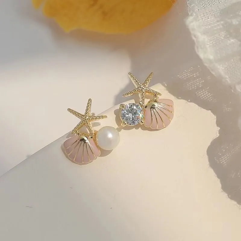 Wholesale Oil Drop Scallop Starfish Imitation Pearl Diamond Earrings
