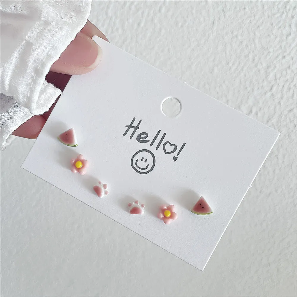 Wholesale Paw Heart Ear Studs Set Alloy Earrings