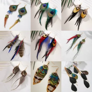 Wholesale Peacock Feather Bohemian Antique Tassel Earrings