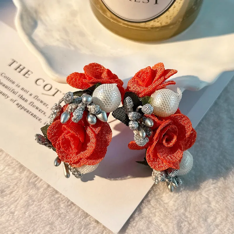 Wholesale Pearl Flowers Cloth Art Earrings