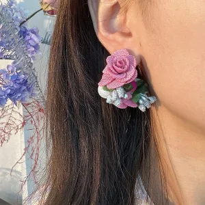 Wholesale Pearl Flowers Cloth Art Earrings
