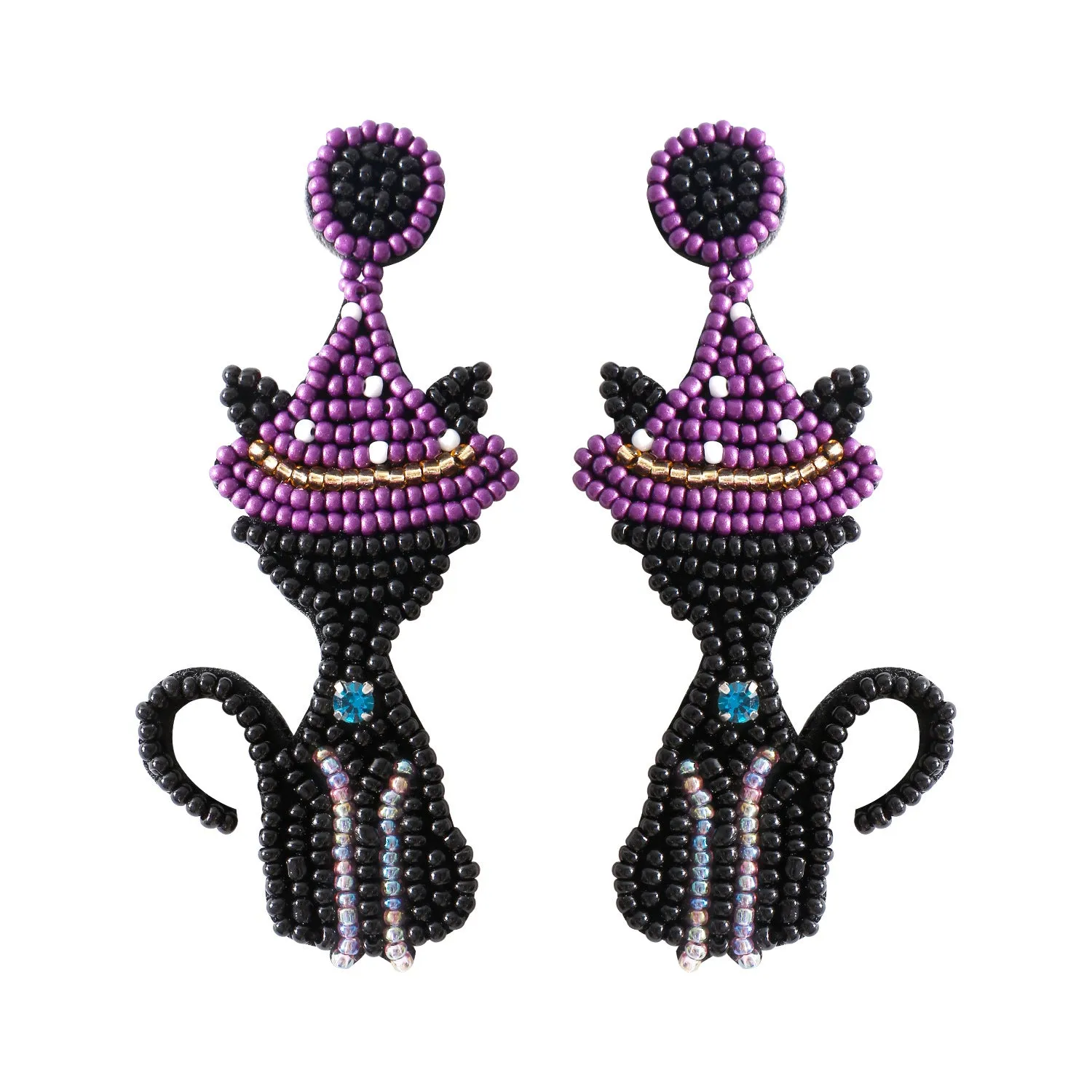Wholesale Personality Creative Handmade Rice Beads Witch Cat Halloween Earrings