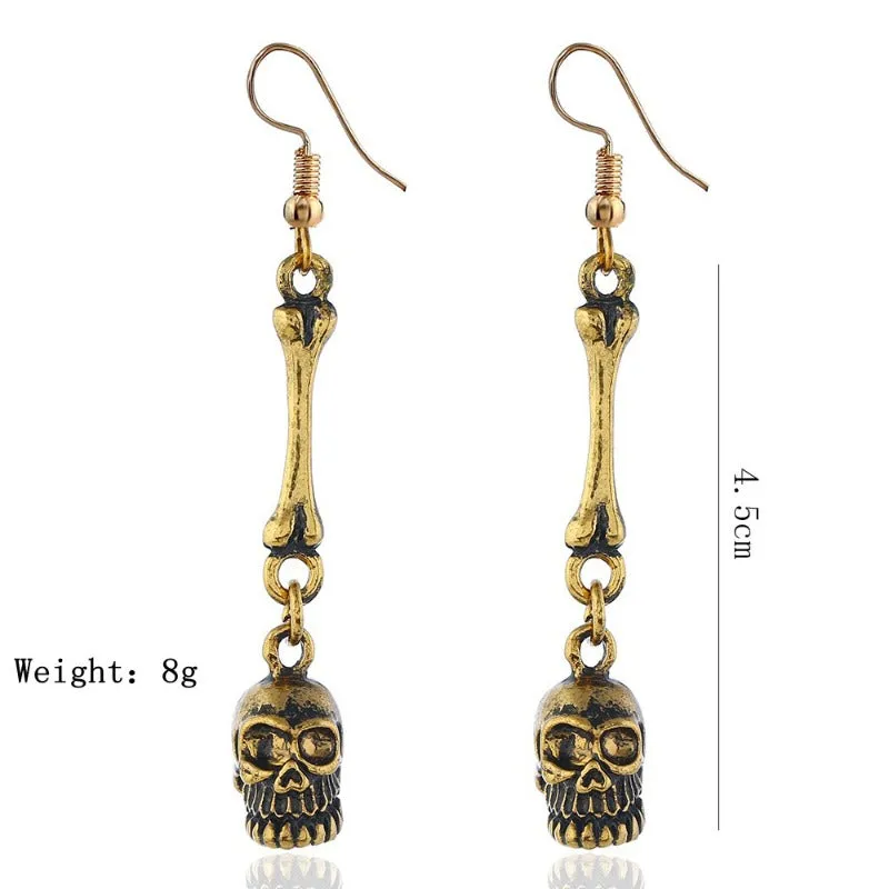 Wholesale Personality Retro Exaggerated Alloy Skull Bone Earrings