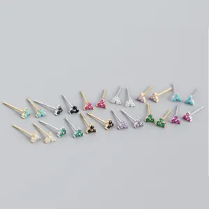Wholesale Personalized Light Luxury Versatile Stacking Geometric Clover Diamond S925 Sterling Silver Earrings