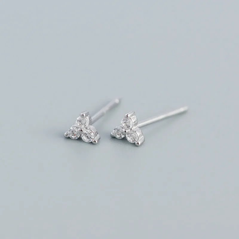 Wholesale Personalized Light Luxury Versatile Stacking Geometric Clover Diamond S925 Sterling Silver Earrings