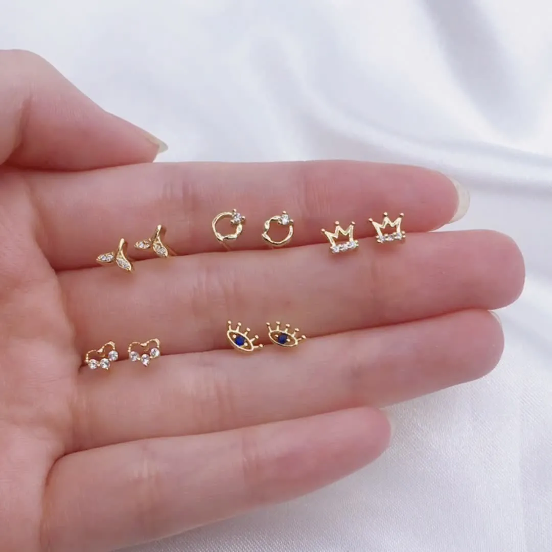 Wholesale Petite Gold Crown 925 Sterling Silver Earrings