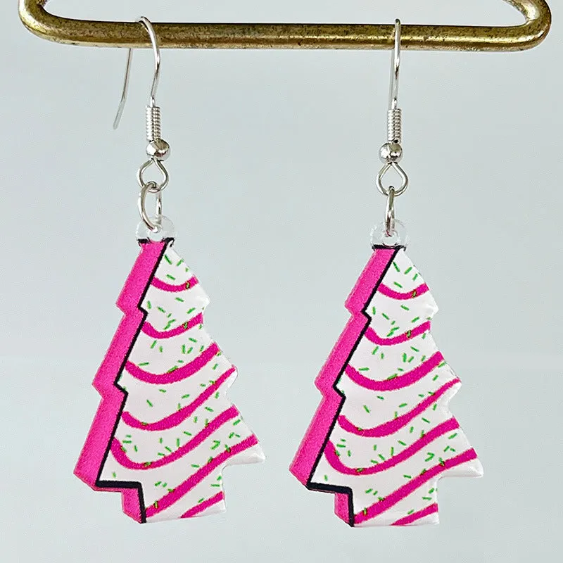 Wholesale Pink Christmas Santa Claus Christmas Tree Football Vintage Acrylic Earrings