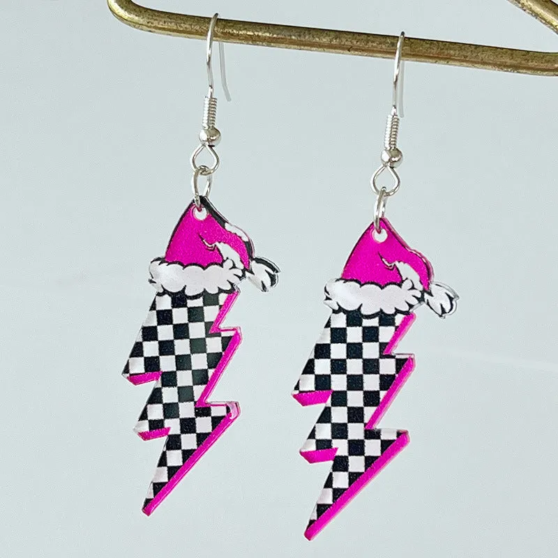 Wholesale Pink Christmas Santa Claus Christmas Tree Football Vintage Acrylic Earrings