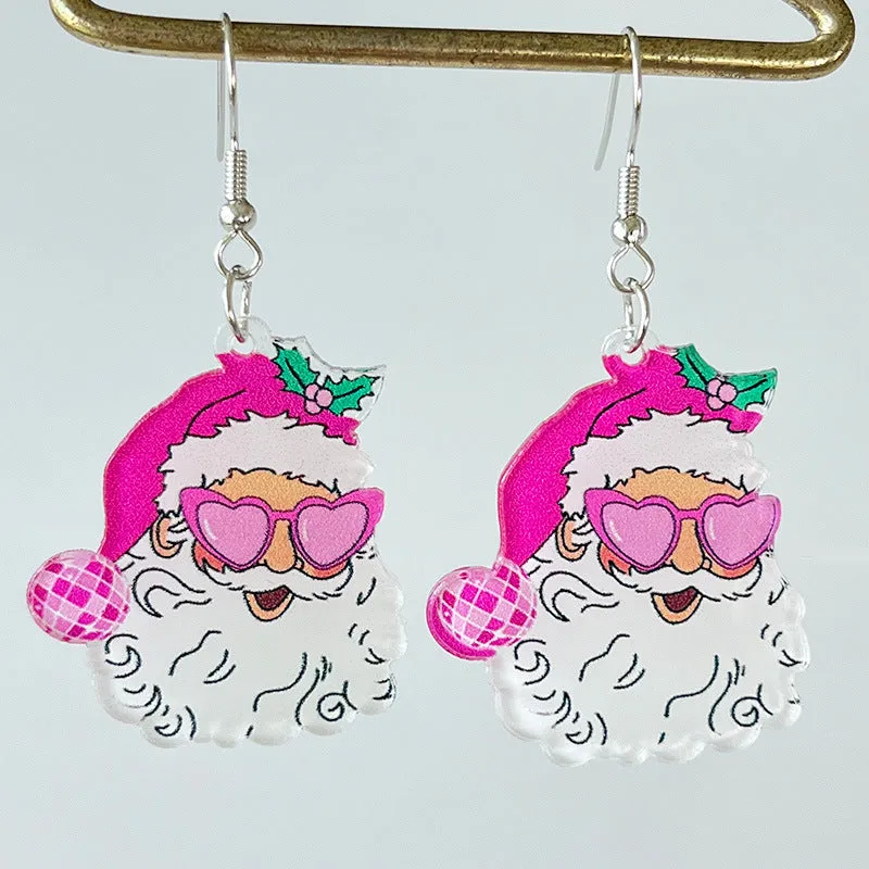 Wholesale Pink Christmas Santa Claus Christmas Tree Football Vintage Acrylic Earrings