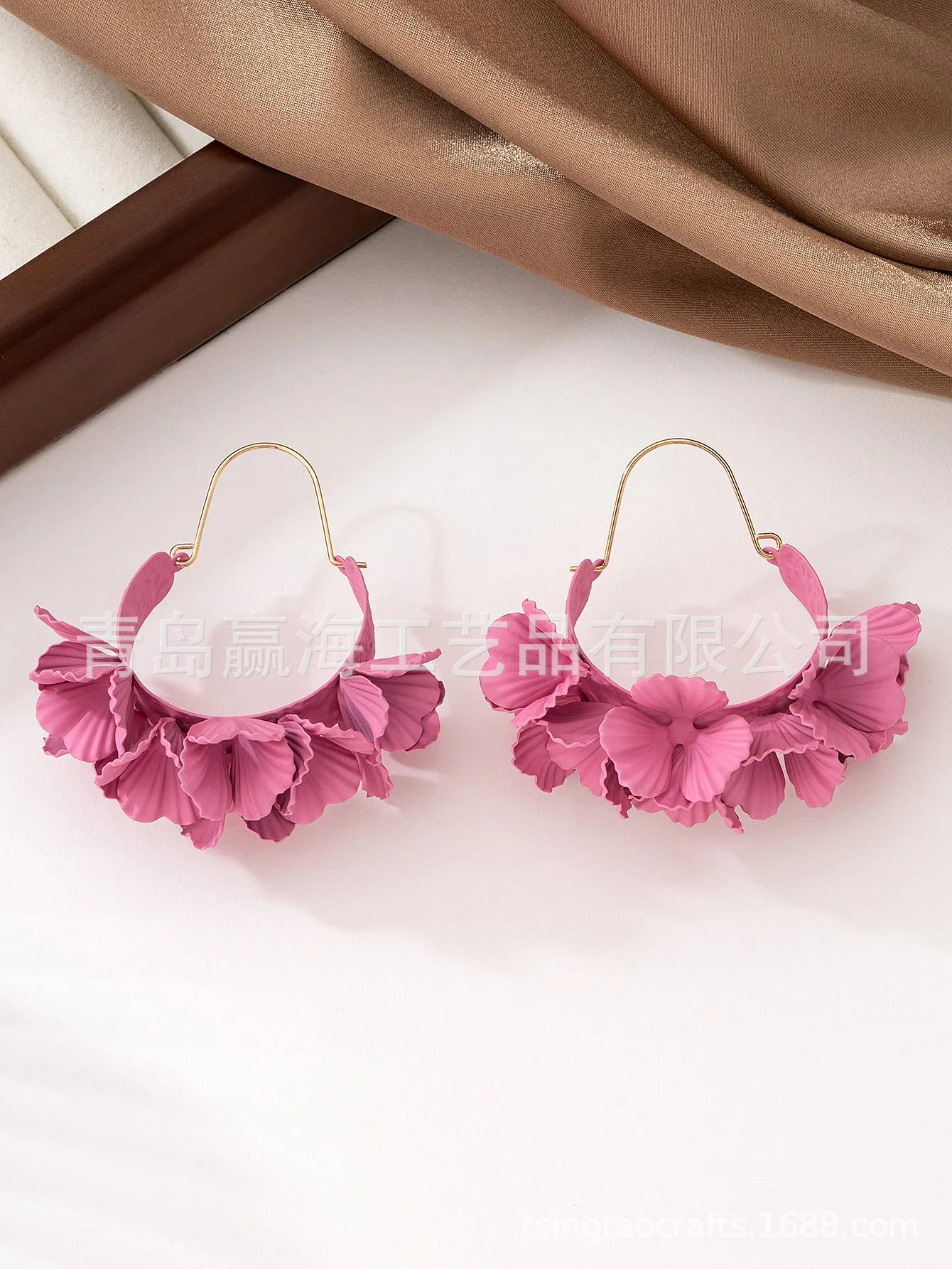 Wholesale Pleated Metallic Color Flower Geometric Fashion High-end Temperament Earrings