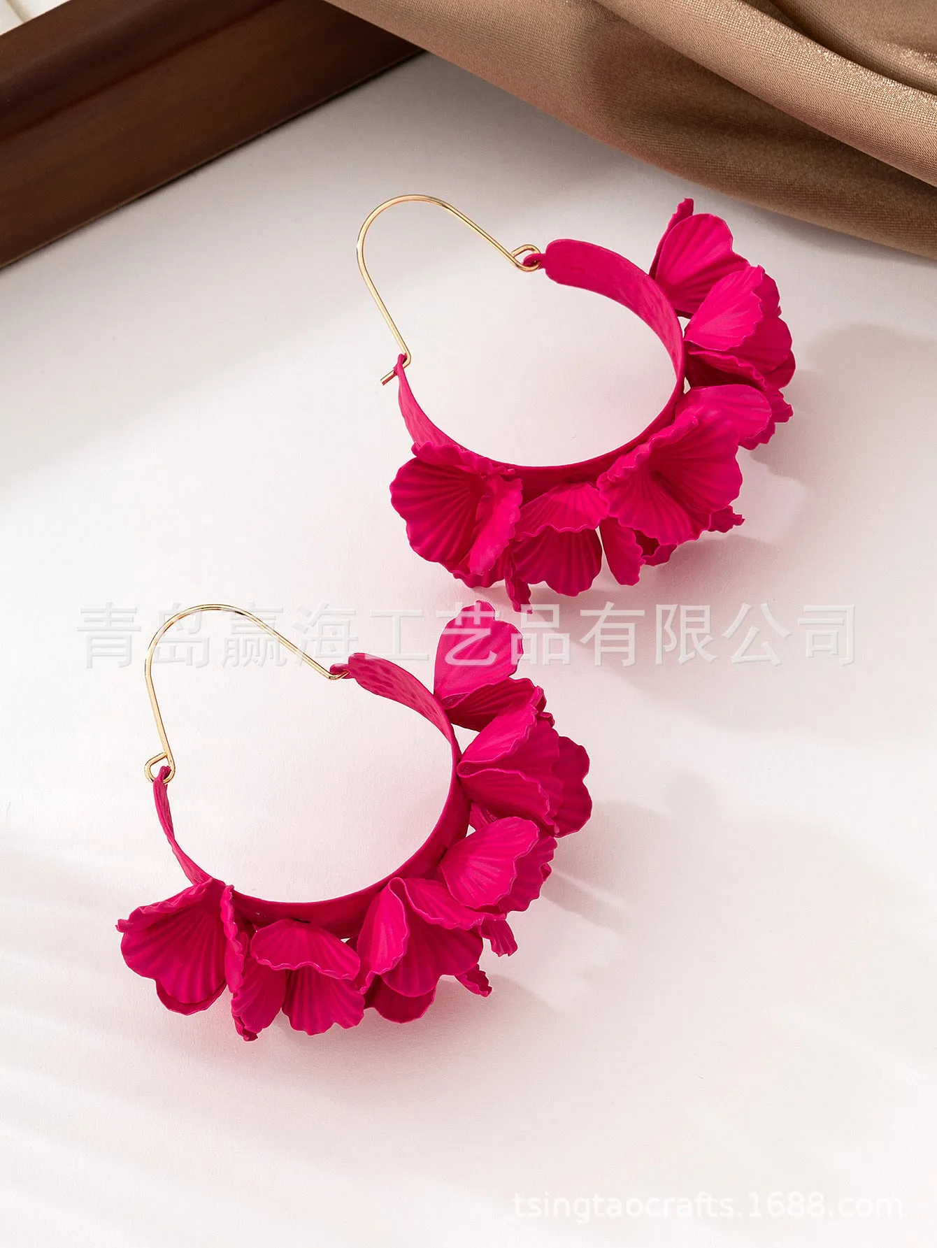 Wholesale Pleated Metallic Color Flower Geometric Fashion High-end Temperament Earrings