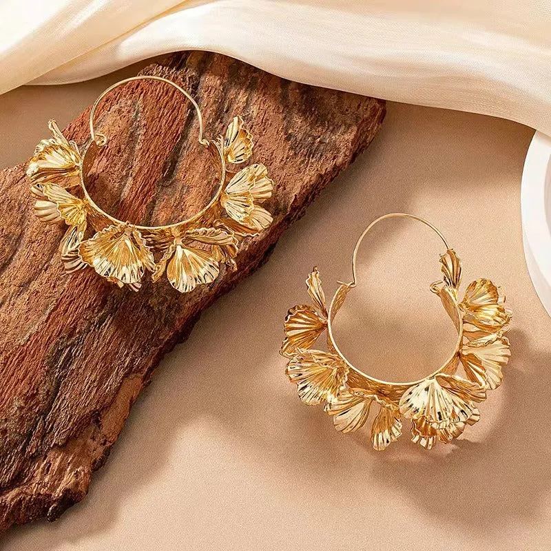 Wholesale Pleated Metallic Color Flower Geometric Fashion High-end Temperament Earrings