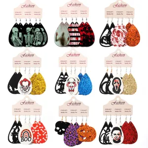Wholesale PUHalloween Scary, Funny, Teardrop-shaped Skull Pumpkin Earrings