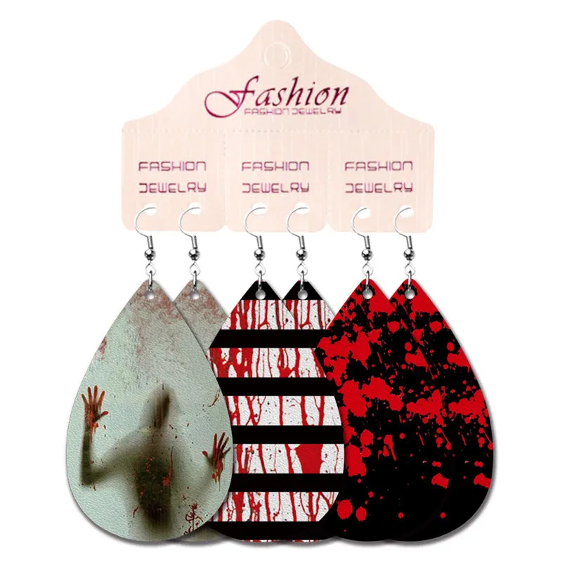 Wholesale PUHalloween Scary, Funny, Teardrop-shaped Skull Pumpkin Earrings